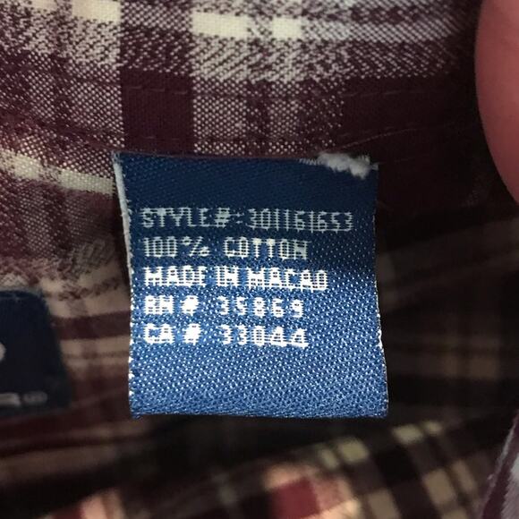 Roper Burgundy Plaid Western Button Down Shirt L - Picture 5 of 6
